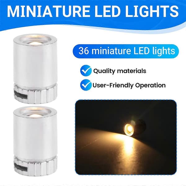 【03】36 stk. Miniaturbelysning til, Mini LED-lys til håndværk, Mini Spotlights Batteridrevne (Varm hvid) Silver