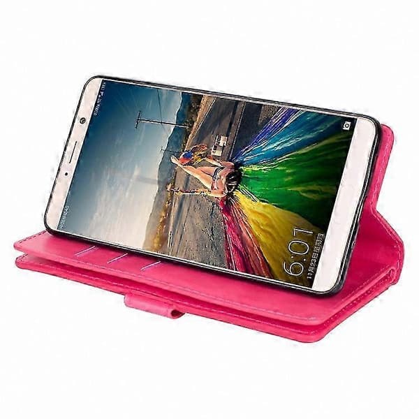 Universal multifunktionel lynlås vandret foldbart læderetui til smartphones Rose Red