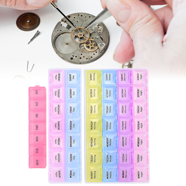 3 st Plast Klockdelar Förvaringslåda Organizer Urmakare Reparationsverktyg Förvaringsbricka (2 Färg 7 Fack 2 Färg 14 Fack 4 Färg 28 Fack)