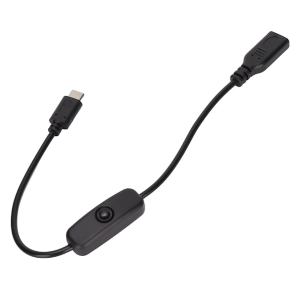 Type C Han til Hun Strømforlængerledning 30cm/11.8tommer USB Forlængerkabel med ON/Off Kontakt til Mobiltelefoner Sort