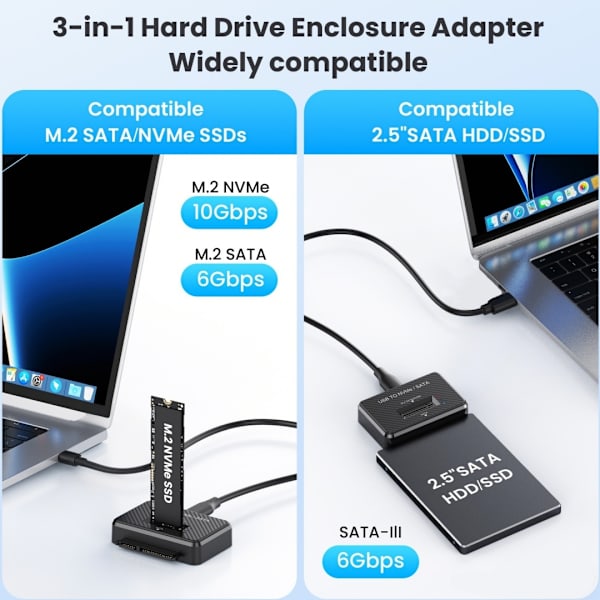 USB til NVMe/Adapter Harddisk Læser Disk Konverter Strømadapter Dataoverførsel, M.2 NVMe/SATA SSD kortlæser