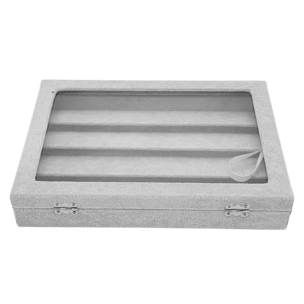 Nålutställningsfodral Transparent Glas Dammtät Nålsamlingsutställningslåda för Militärmedalj Märke Smycken Nål Mellangrå Grå, Medium