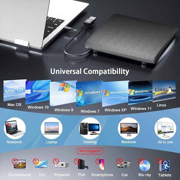 Eksternt USB optisk drev til computere, universel DVD-brænder til bærbare computere, diskbrænder, eksternt CD/DVD-drev