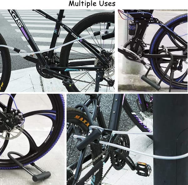 【03】Cykelås, U-lås Cykellås med 1,2 m fleksibelt stålkabel og kraftig