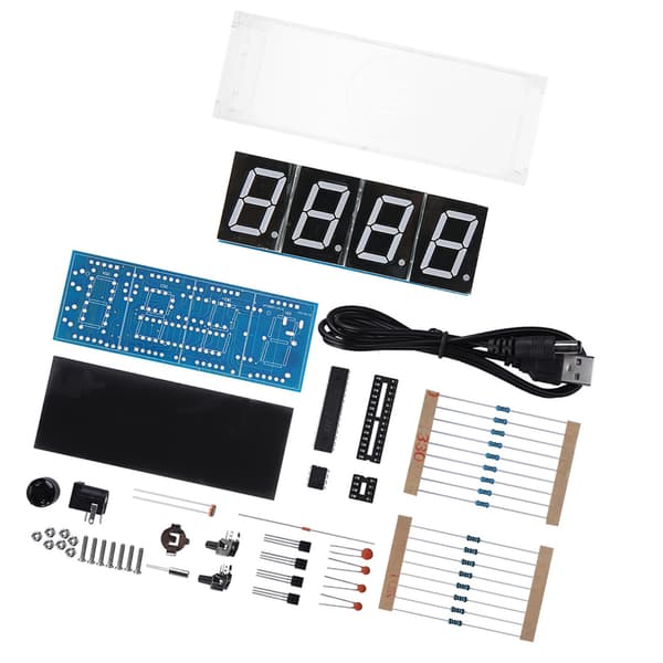 4-siffrig DIY Digital LED Klocka Kit Auto Visning Tid Temperatur Elektronisk DIY Kit Klocka - Vit