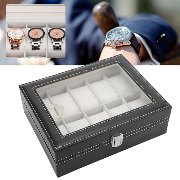 Bærbar PU læder ur taske 10 rum smykke display etui opbevaringsholder