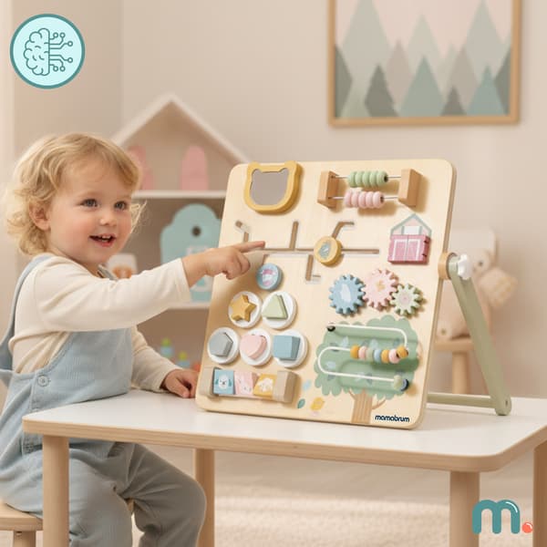 【03】Montessori Træ Aktivitetsbræt 8-i-1 med Stativ - Bondegård