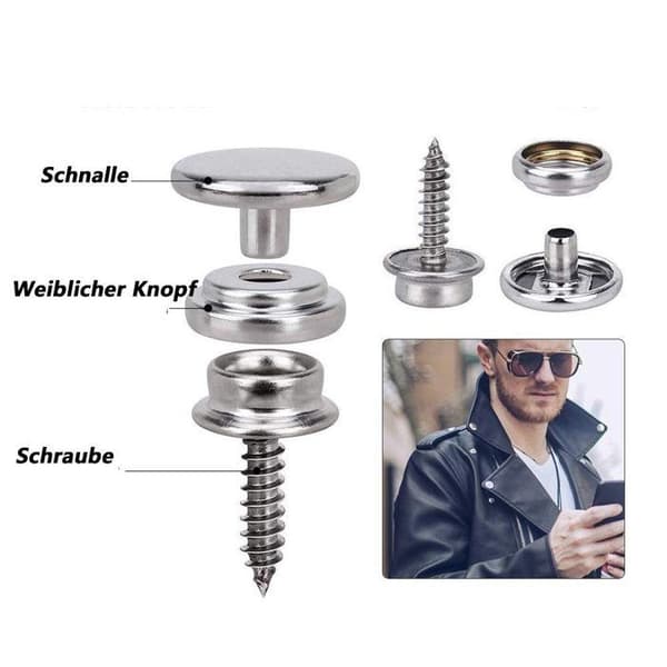 【03】Trykknapper, 150 stk. Rustfri Skrue Trykknapper 15mm Metal Trykknap Sæt med 2 eller