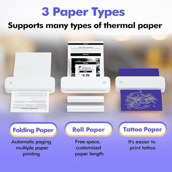 A4 Mini Bærbar Termoprinter - Bluetooth & USB-C, Blækfri Udskrivning, Kompatibel med Smartphones og Computere, D80, sort
