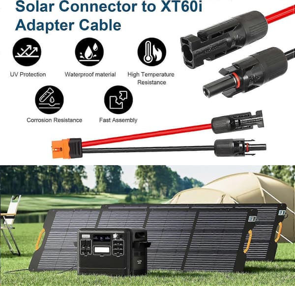【03】Solarkabel til XT60i 12AWG 20FT Solpanel til XT60i Adapterstik XT60i-F Forlængerledning til Bærbar Power Station Solargenerator