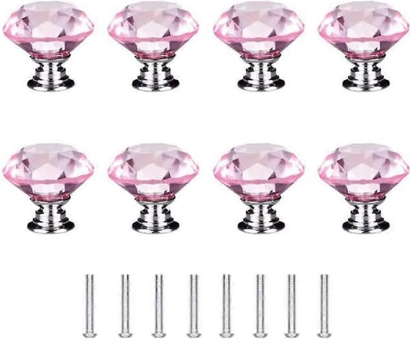 x 30 mm diamantdørknopper, krystalglas diamantdørknopper med skruer til skabsskuffer og møbler