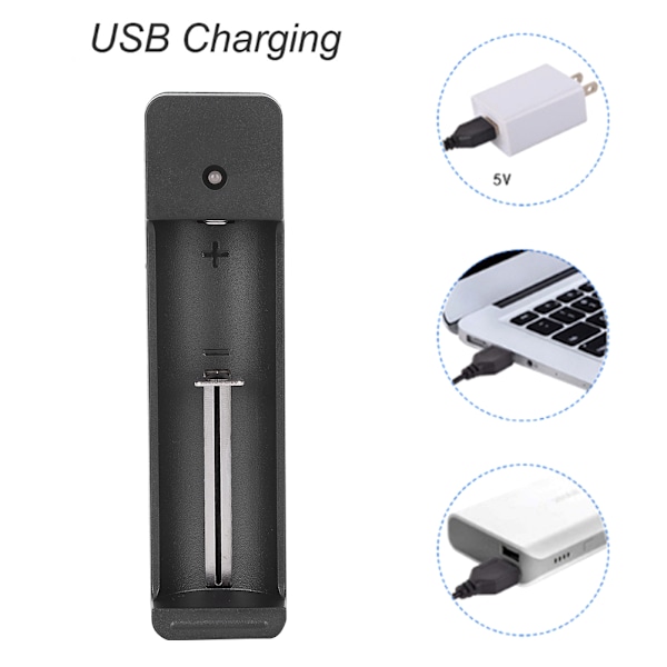 Sort PC Universal Single Slot USB Batterioplader Adapter LED Intelligent Opladning til Li Ion Celle 18650 26650 14500