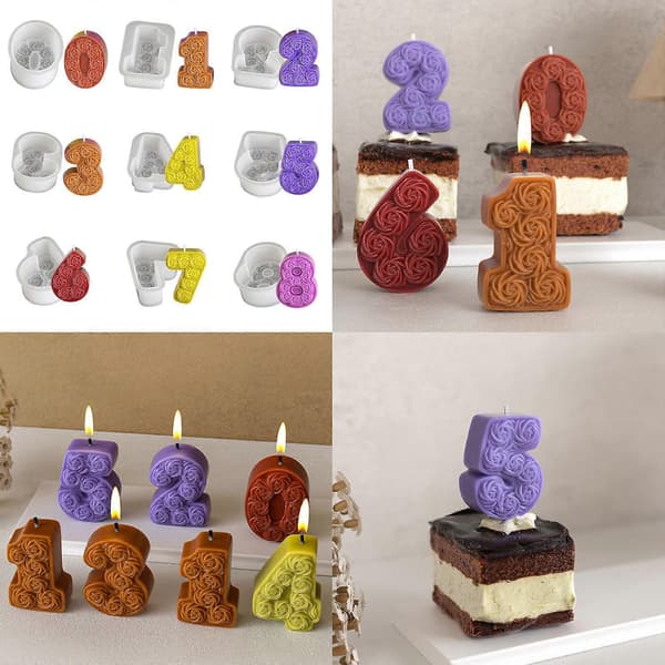 Silikoneforme Rosenummer 0-8 Lysforme Epoxyharpiksforme Håndlavede støbeforme Bageforme til Fondantkage 4 rose numbers