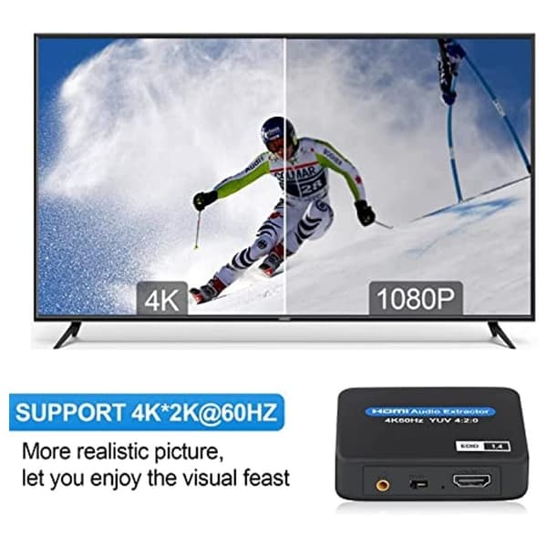 HDMI 2.0 ljudsplitter, SPDIF/3.5 digital optisk ljudutgångsadapter, 4K