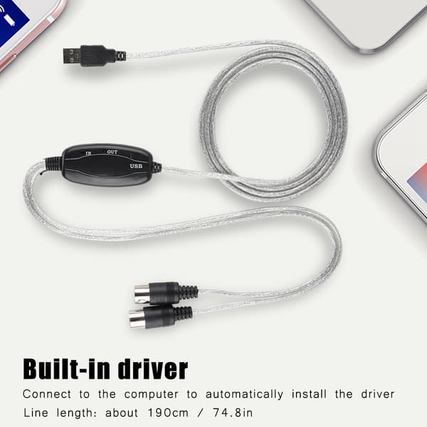 MIDI til USB Kabel Konverter MIDI Interface Adapter Ledning Keyboard Musikredigeringslinje