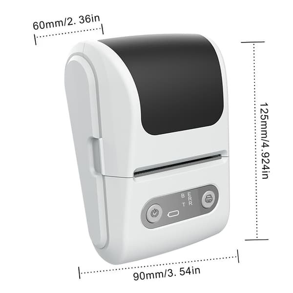 Bluetooth termisk printer, blækfri etiketprinter, bærbar mini lomme printer til hjemmet, hvid