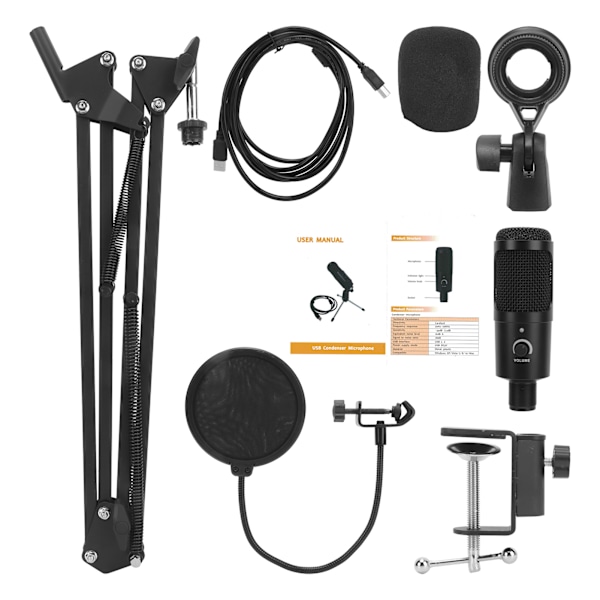 USB-kondensaattorimikrofonisetti PC-mikrofonisetti lähetyksiin laulamiseen nauhoittamiseen 20Hz–20KHz