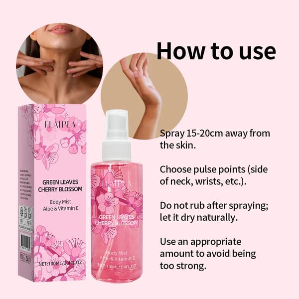Grønne blade kirsebærblomst kropsspray, kvinders sprayparfume rose jasmin duft alkoholfri langvarig duft