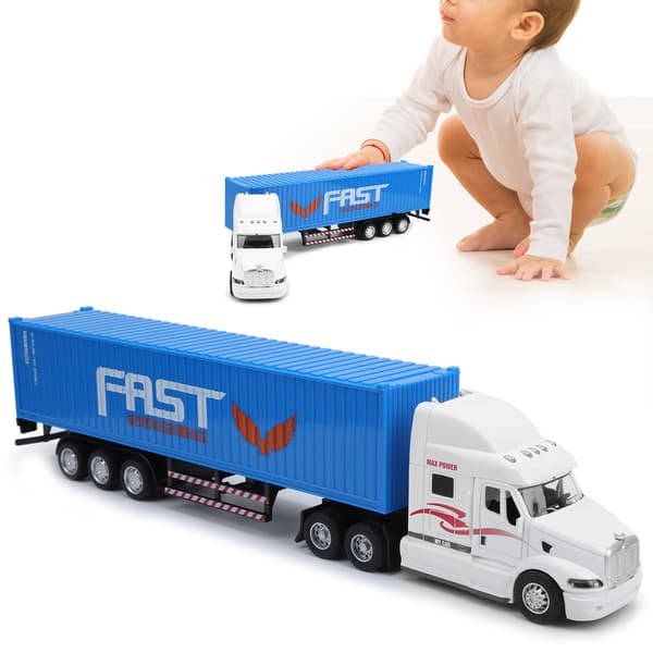 1:48 Container Lastbil Køretøj Model Legetøj Træk Tilbage Børn Køretøj Legetøj med Lys Lyd (Hvid Blå)