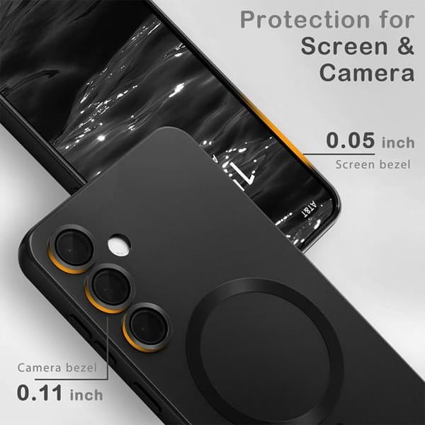 【03】Beskyttelse til Samsung Galaxy A57 5G, flydende silikone med magnetisk ring - Sort - 2 hærdede glas Svart