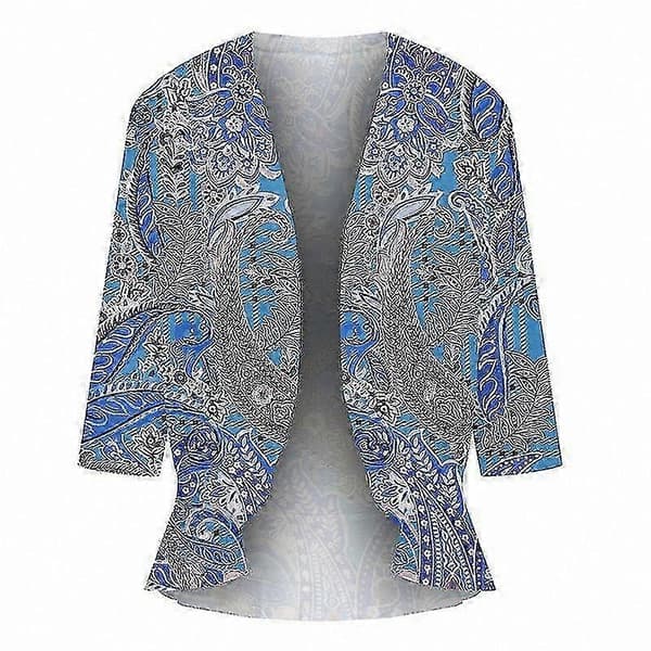 Dame åben front bluse, afslappet strandkimono, cardigan, draperede toppe Print 1 S