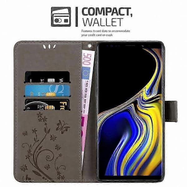 Blommönster Mobilskal med Kortfack för Galaxy Note 9 Skyddsskydd FLORAL GREY Galaxy NOTE 9