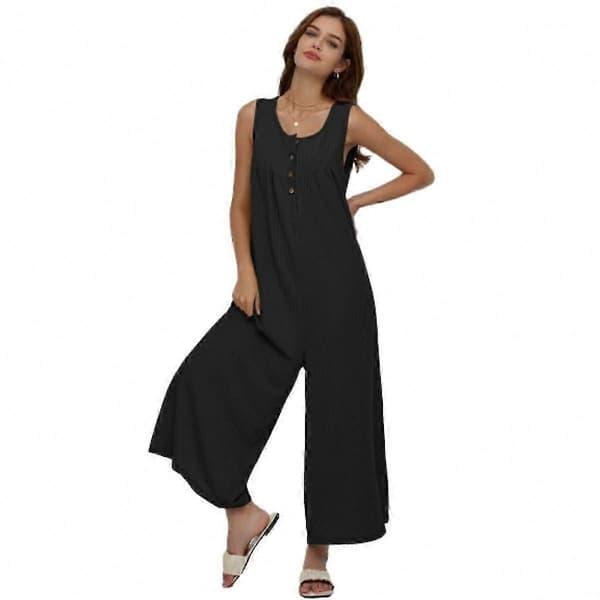 Sommerjumpsuits til kvinder Casual løse stropløse jumpsuits ærmeløse outfits Navy 2XL
