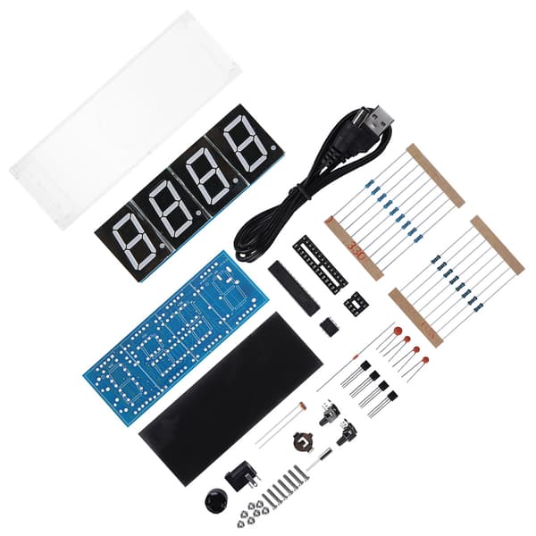 4-siffrig DIY Digital LED Klocka Kit Auto Visning Tid/Temperatur Elektronisk DIY Kit Klocka - Röd