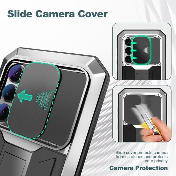 【03】Samsung Galaxy S26+ / S26 Plus 5G Case Cover with R-JUST Sliding Camera Water-Resistant Design Silver