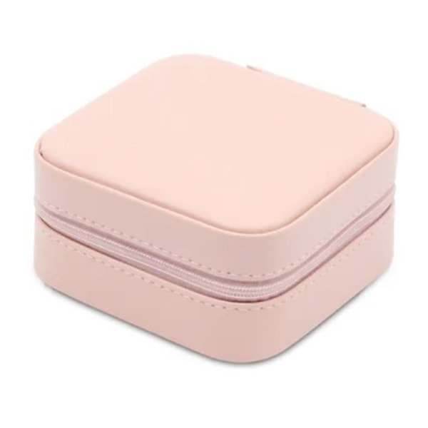 Liten smyckeskrin minimalistisk PU-läder bärbar rese smyckesorganisatör rosa