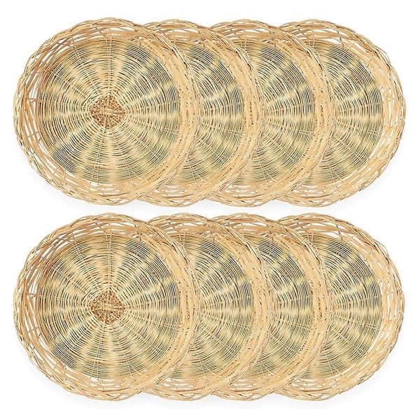 【03】Förpackning Bambu Papperstallrikshållare, 25 cm Återanvändbara Kompatibla med Middagstallrikar Handvävda Korg Papperstallrikar
