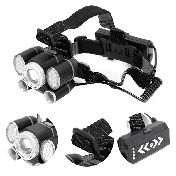 XHP50+COB LED Röd Blå 6 Ljus Zoom Elektrisk Kvantitetsdisplay Stark Belysning Pannlampa