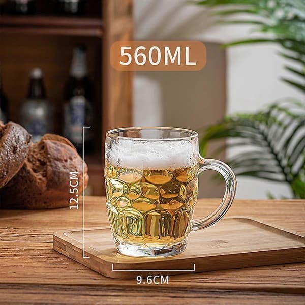 【03】Classic Pint Glass Beer Mug Old Fashioned Pub Style Tankard Handle Dimpled Mug 560ml