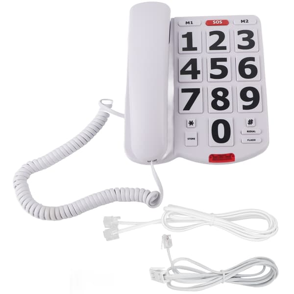 Telefon med store knapper, fastnettelefon med store knapper, letlæselige store knapper og superhøje ringetoner