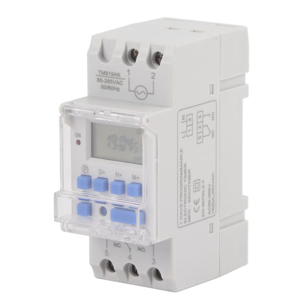 LCD Programmerbar Timer Switch - 16A, 85-265V AC, 12/24 Timer, Hvid - 1 Stk