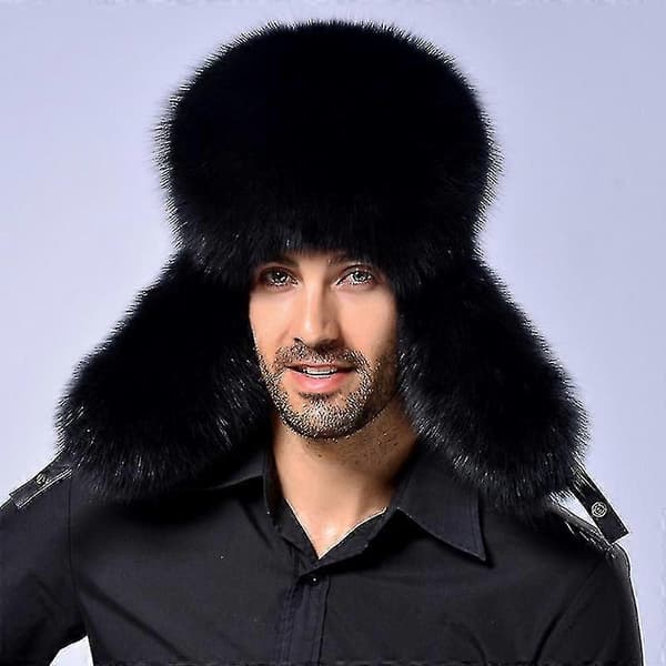Herr Tjocka Ushanka Päls Läder Termiska Kosack Trapper Snöhattar Black