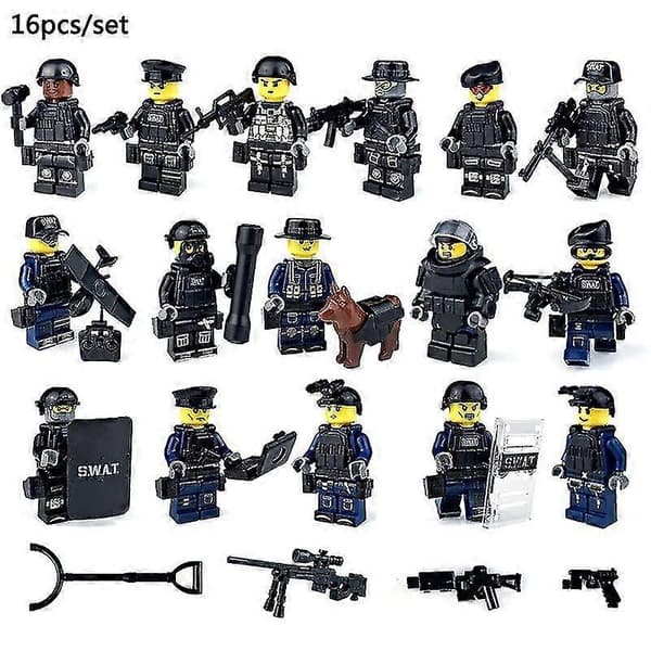 16-dels Militär Special Forces Soldater Klossar Figurer Vapen Team Byggstenar Modell Leksaker