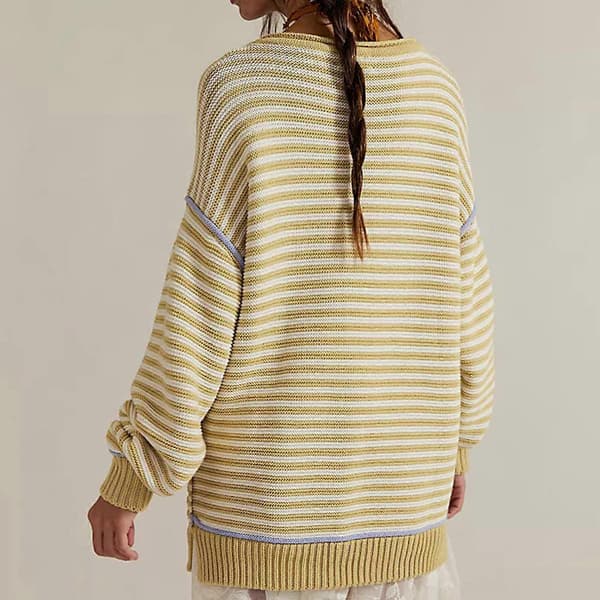 Dame Casual Langærmede Rundhalsede Trøjer Oversized Stribede Strikkede Vintertrøjer Løse Trøjer Toppe Gaver Gul M Yellow M