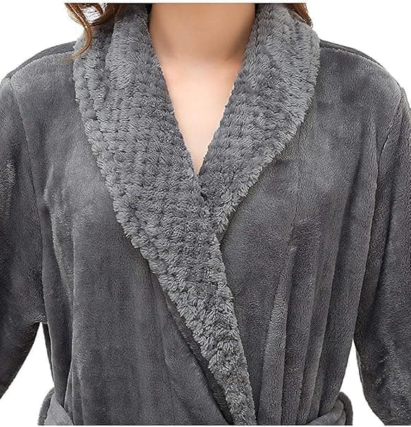 【03】Dammorgonrock i Mikrofiber, Lång, Varm och Fluffig, för Spa, Bastu, Sovkläder, Julgåva - Grå M