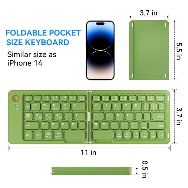 Mini hopfällbart Bluetooth-tangentbord - Bärbart trådlöst tangentbord i full storlek, hopfällbara resetangentbord (grön)