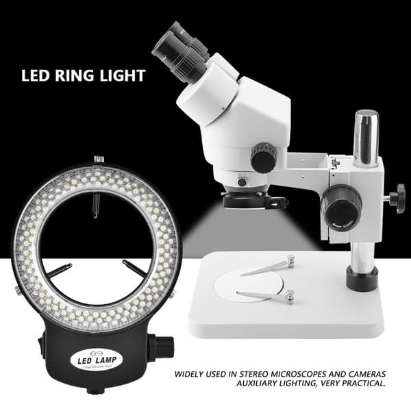 【03】Justerbar lysstyrke 144 LED-ringlys til mikroskopkamera (sort, amerikansk stik)