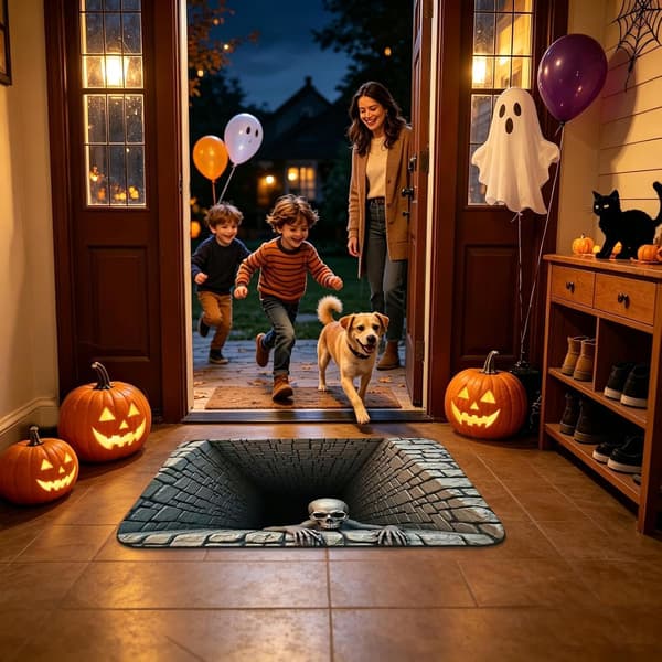 Dørmåtte med Halloween-tema og 3D-optisk illusionsdesign, velegnet til både indendørs og udendørs brug – 80 x 120 cm 80*120cm