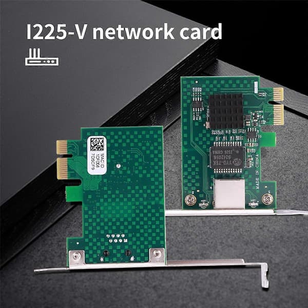 【03】I225-V Netværkskort, PCI-E I225 2.5G Ethernet Server Netværksadapter, Kompatibel med Stationære Computere Black  Green