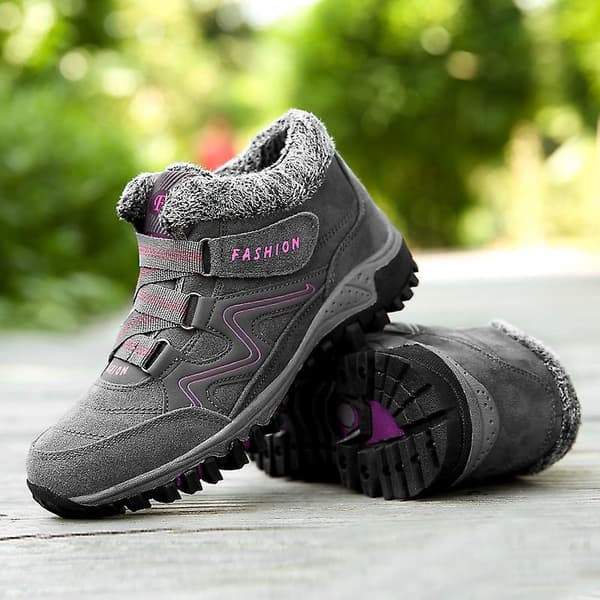 【03】Vattentäta slip-on snökängor för damer med fleecefoder, Varma vinterskor 2K6137 Grå-Röd GråRöd GrayRed GrayRed 43