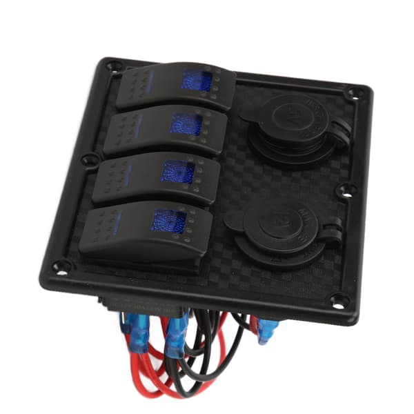 4-vejs vippekontaktpanel LED Vandtæt Dobbelt USB-ladeport 12-24V DC 4,8A til autocampere YachtsBlue