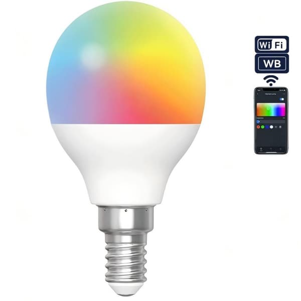 WB G45 E14 6.5W RGB+CCT Smart Pære, 555lm, WiFi Kontrol
