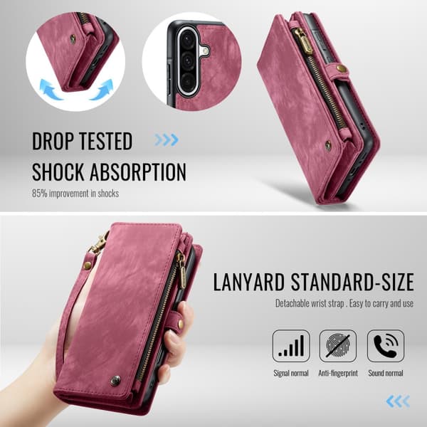 【03】CaseMe Multi-Slot 2 in 1 Lompakkokotelo Samsung Galaxy A56 Punainen