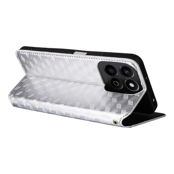 Til Honor 200 Smart 5G/Play 60 Plus 5G-cover Rhombus Imprint PU-læderpung-etui Silver