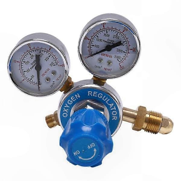 O2-regulator med dobbelt måler til iltbeholder, trykreducer, inhalator blue