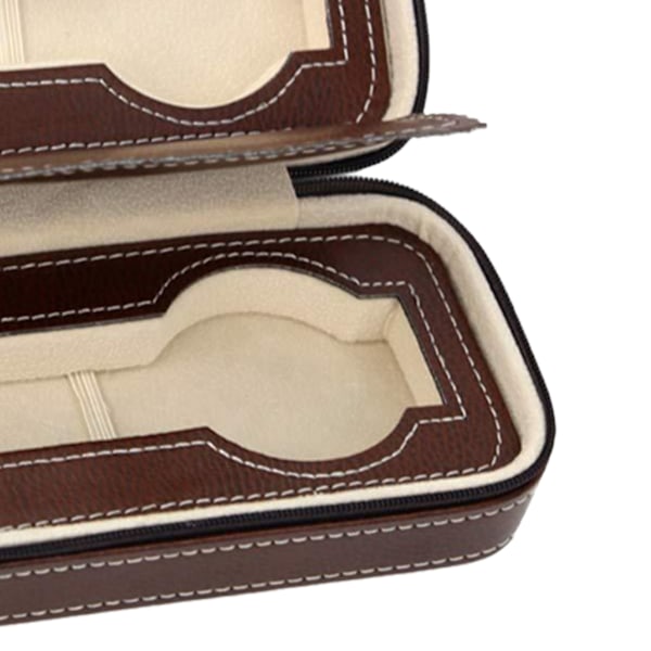 Klockbox Portabel Dragkedja Design Enkel Trendig Klockförvaring Organiserare Klockfodral Brun 2 Fack